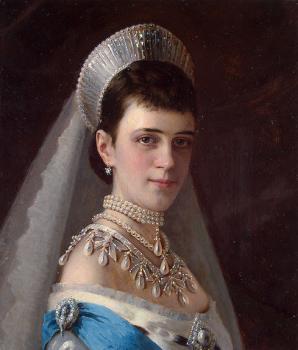 Ivan Nikolaevich Kramskoy : Portrait of Empress Maria Fyodorovna in a Head Dress Decorated with Pearls